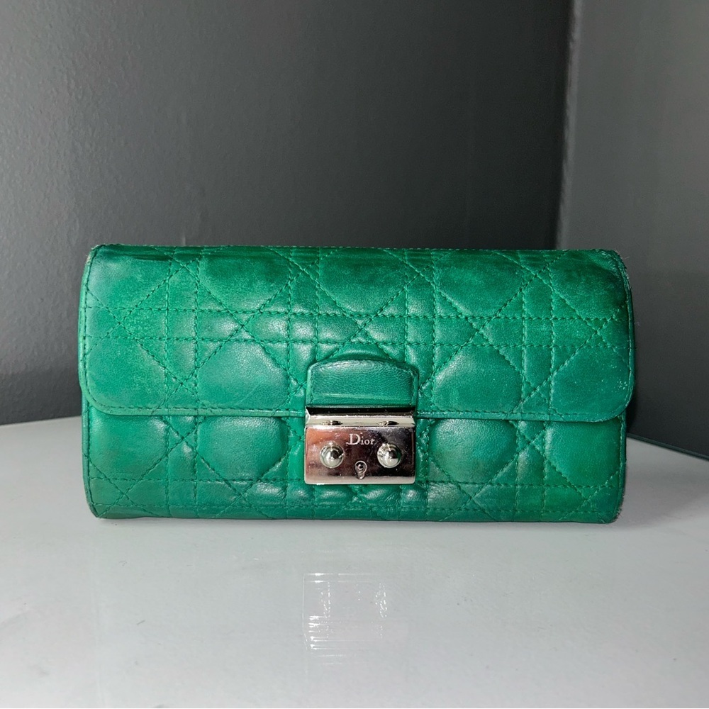 Christian Dior Miss Dior Green Quilted Leather Wallet